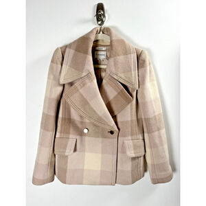 Club Monaco Pastel Pink Plaid Italian Wool Kawaii Designer Old Money Heavy Coat